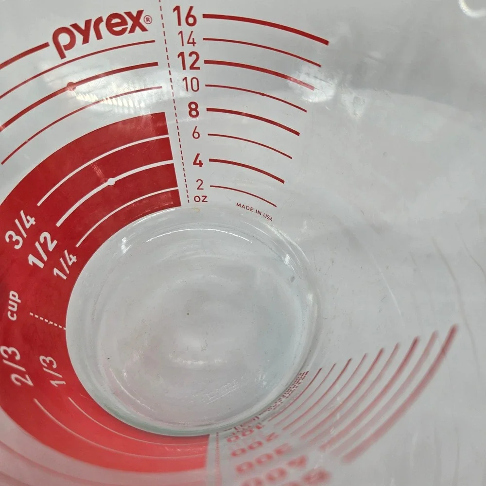 Vintage Pyrex 2 Cup Glass Measuring Cup Red Lettering 16oz 500ml Made in‎ USA